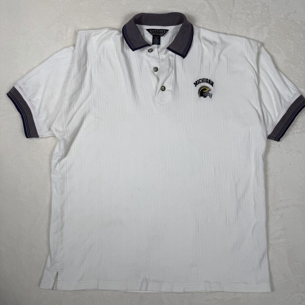 Michigan Wolverines Polo Shirt Mens 2XL White Embroidered Logo Cotton NCAA